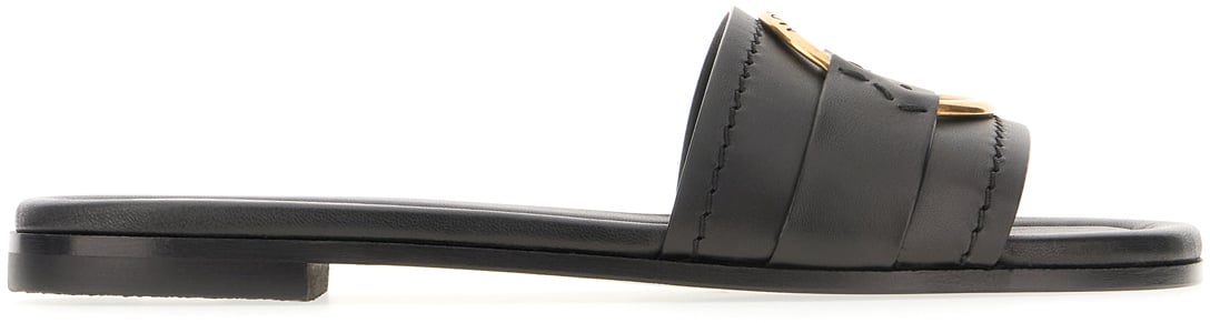 Moncler Moncler Black leather Bell slippers Zwart