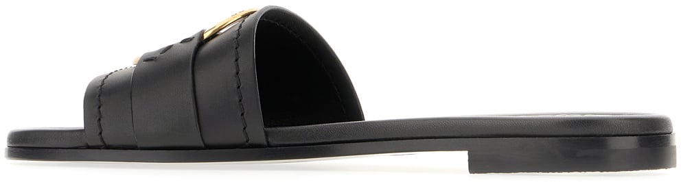 Moncler Moncler Black leather Bell slippers Zwart