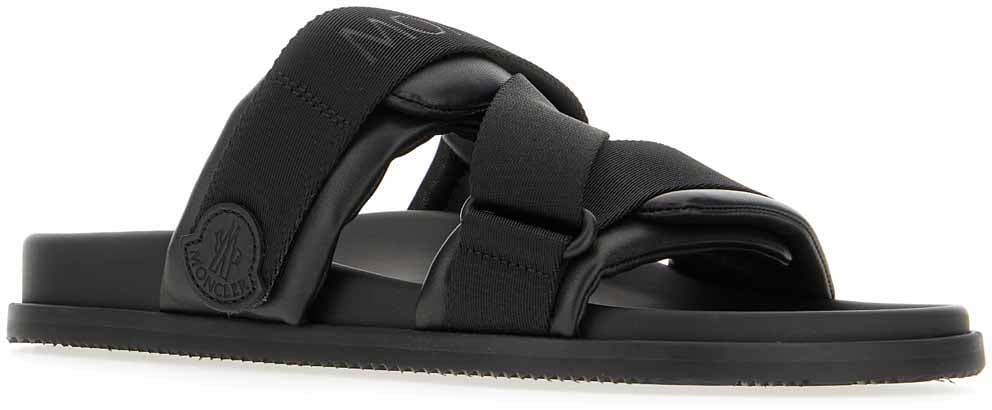 Moncler Moncler Black leather and fabric sandals Zwart