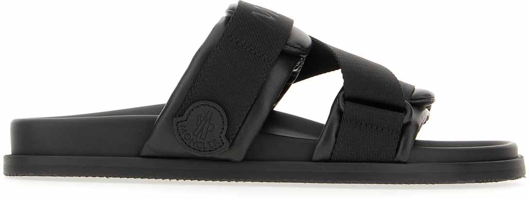 Moncler Moncler Black leather and fabric sandals Zwart