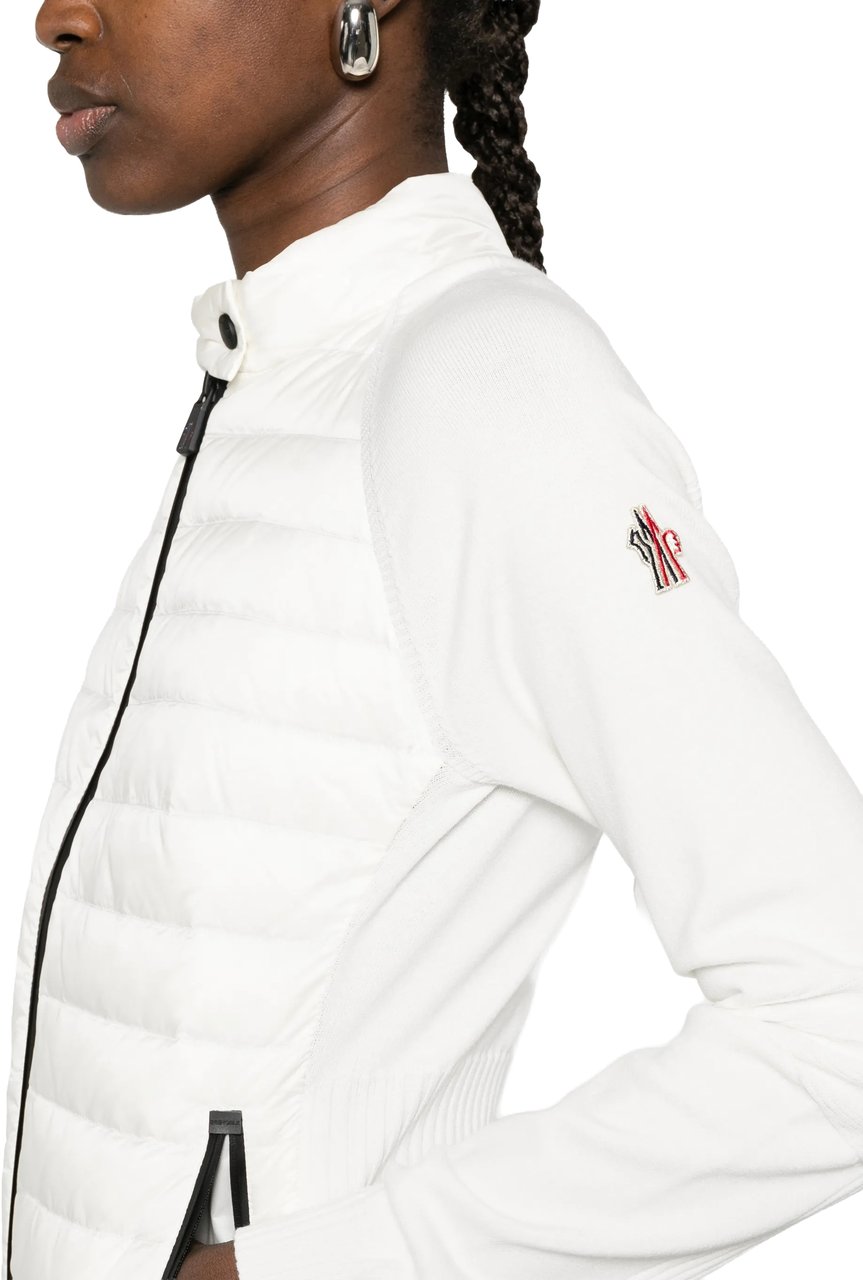 Moncler Black Quilted Panel Zip Cardigan Wit