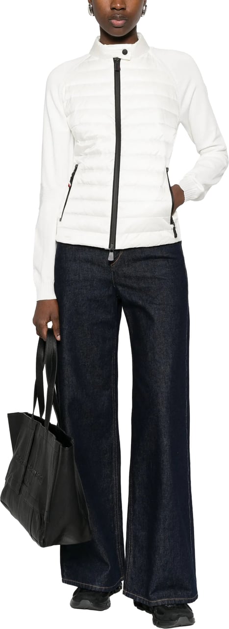 Moncler Black Quilted Panel Zip Cardigan Wit