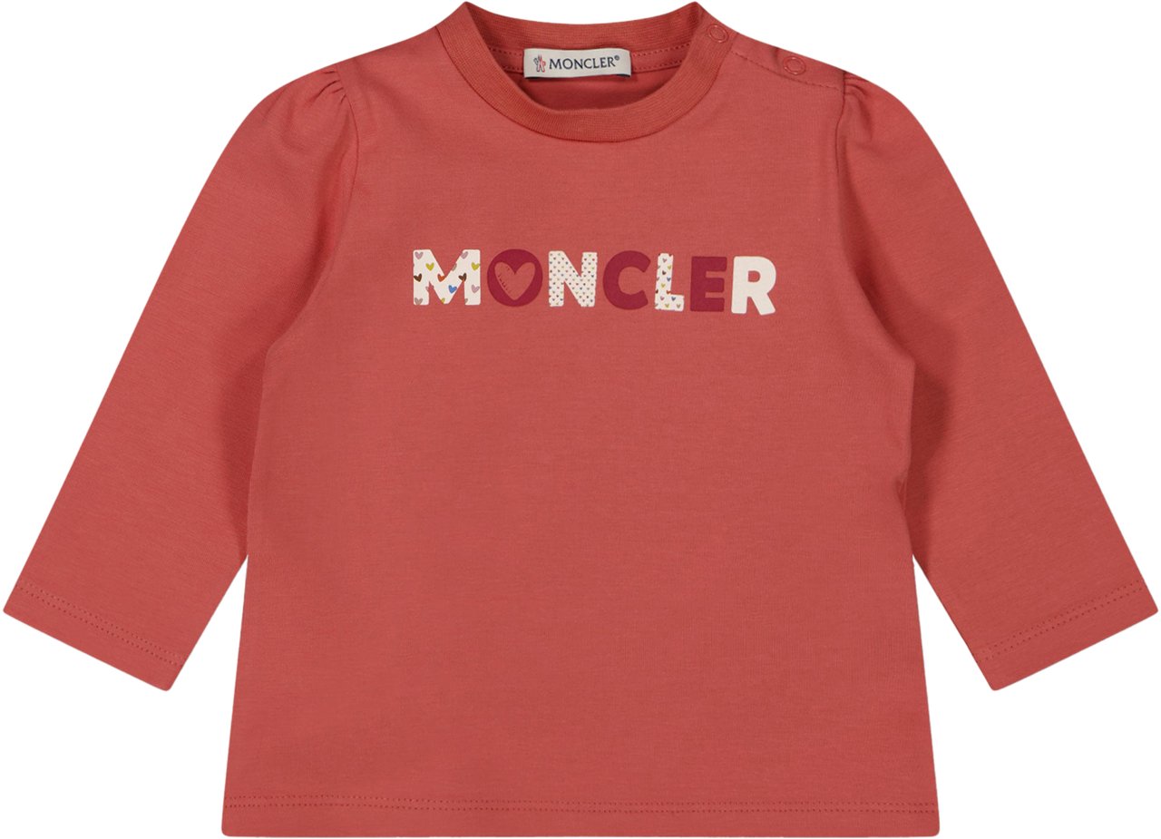 Moncler Moncler Baby Meisjes T-Shirt In Donker Roze Roze