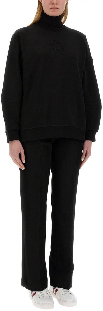 Moncler Cotton Crew Neck Sweatshirt with Signature Logo Zwart