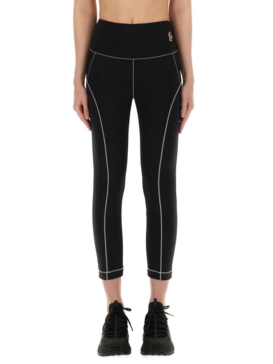 Moncler High-Waisted Slim Fit Leggings With Logo Detail Zwart