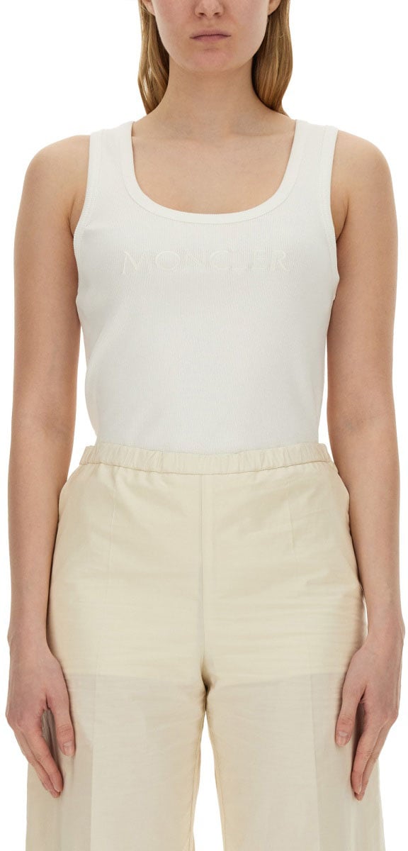 Moncler Sleek Slim Fit Top with Brand Logo Neutraal