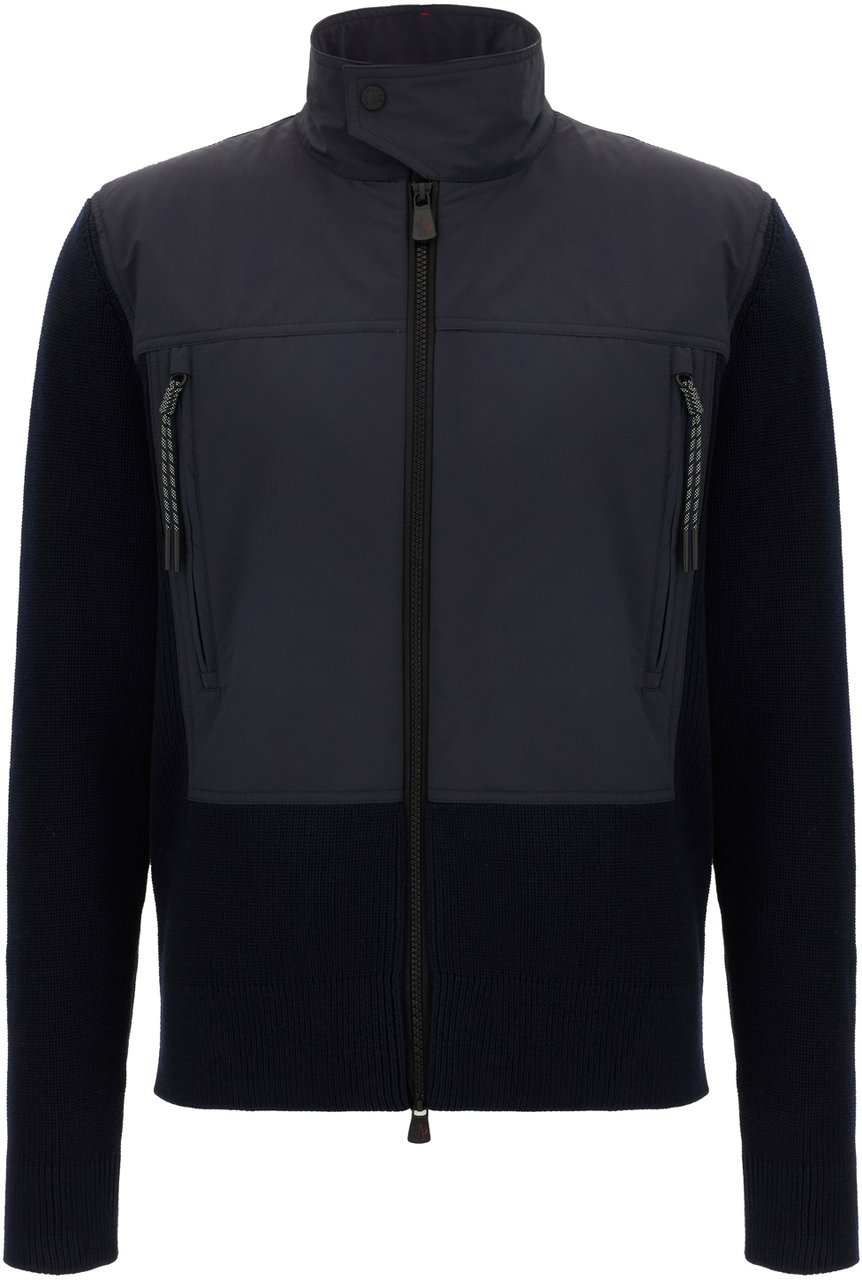 Moncler Moncler Grenoble Navy blue cotton Tricot cardigan Blauw