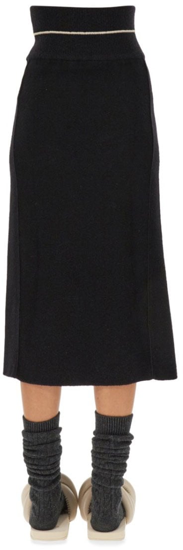 Moncler Knitted Midi Skirt With High Waistband Zwart
