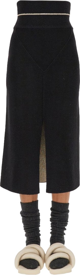Moncler Knitted Midi Skirt With High Waistband Zwart