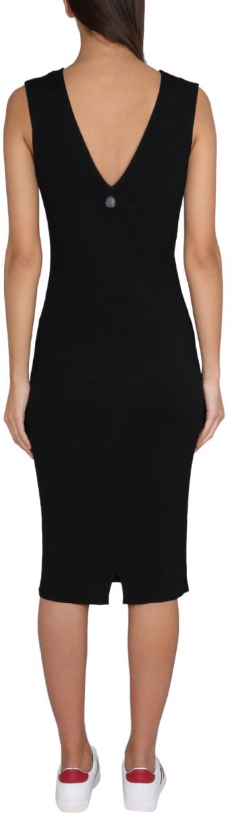 Moncler V-Neck Knit Dress with Moncler Logo Detail Zwart