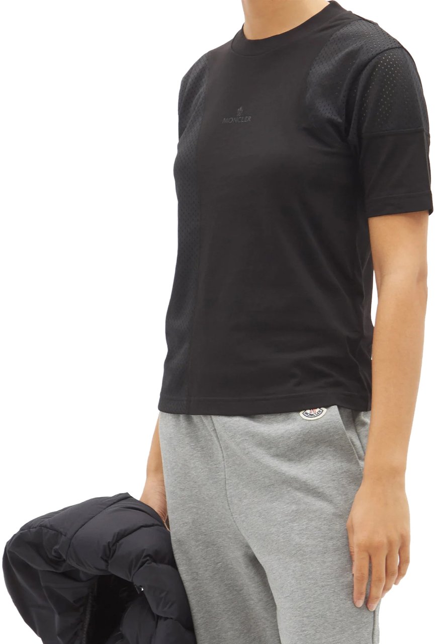 Moncler Logo Mixed Media T-shirt Zwart