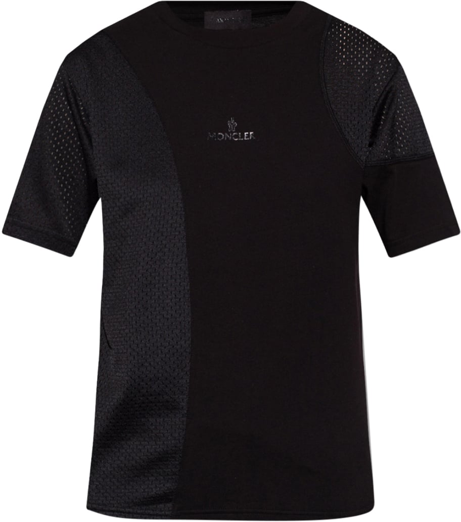 Moncler Logo Mixed Media T-shirt Zwart