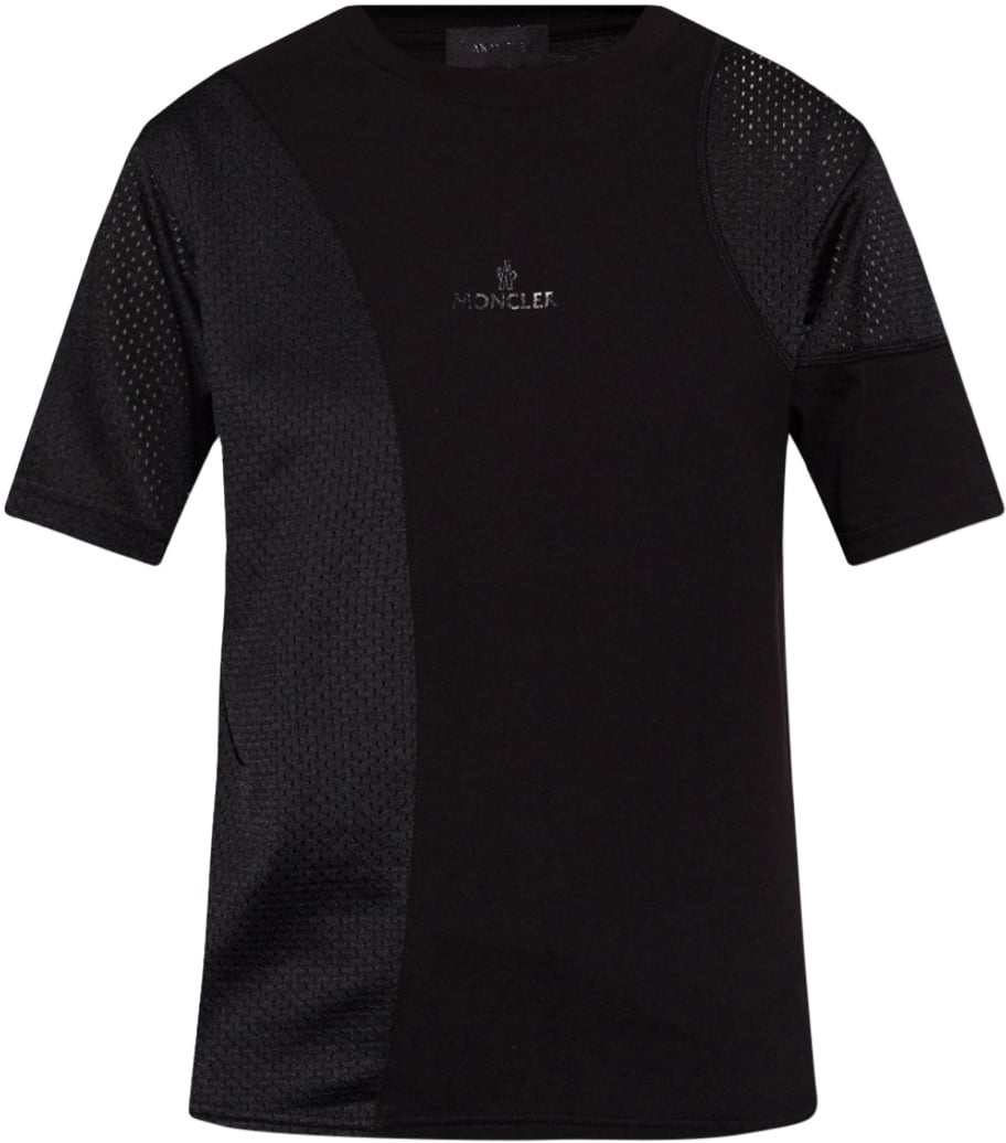 Moncler Logo Mixed Media T-shirt Zwart