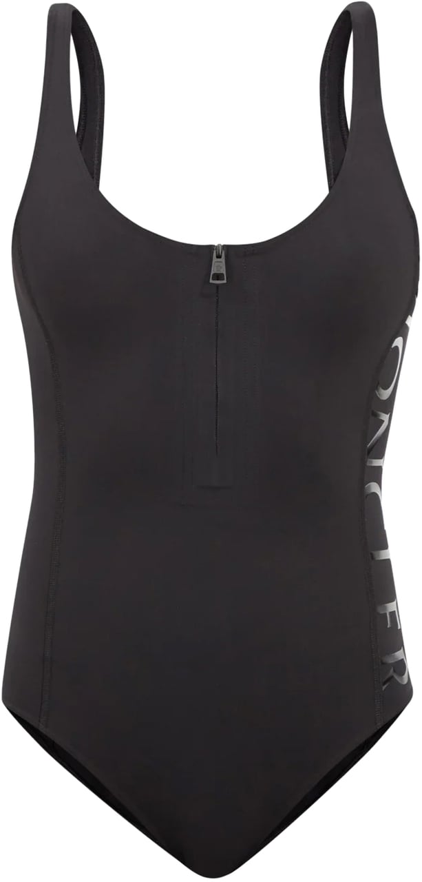 Moncler Zip-neck Logo Print One Piece Swimsuit Zwart