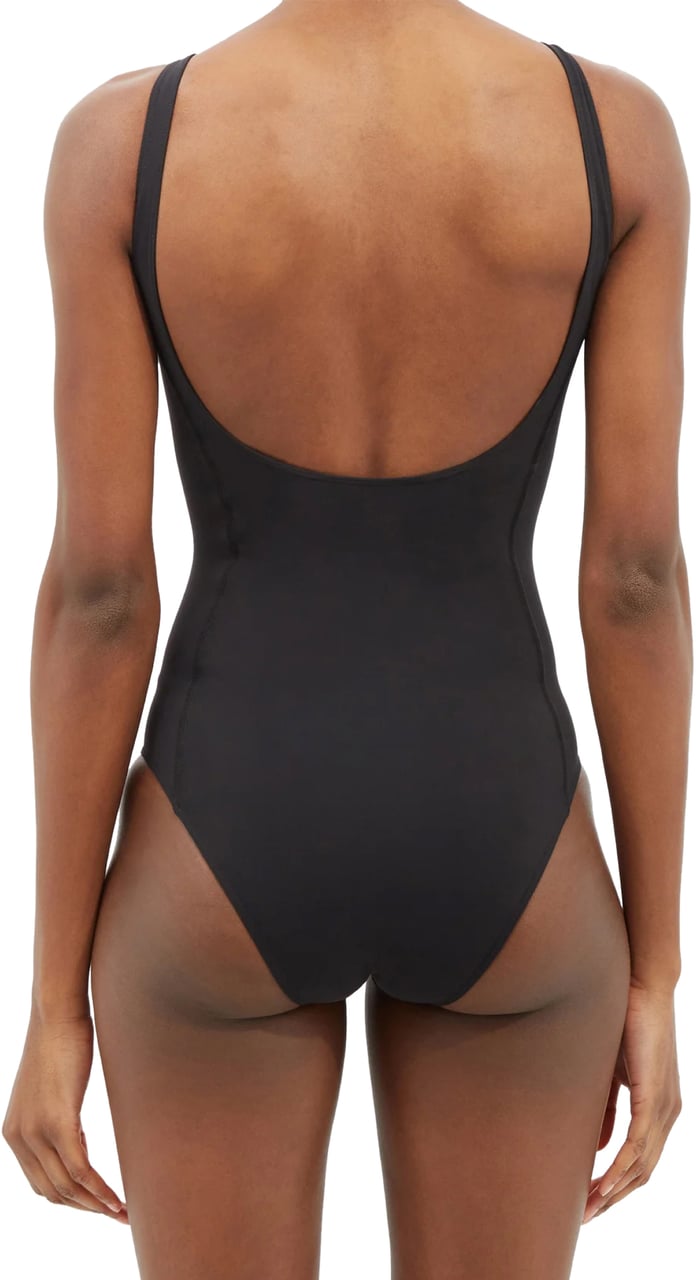 Moncler Zip-neck Logo Print One Piece Swimsuit Zwart