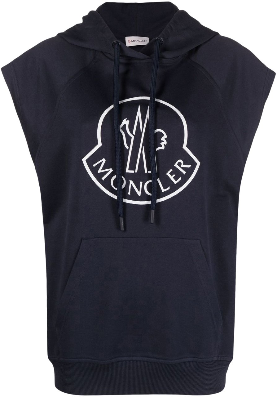 Moncler Logo Printed Sleeveless Hoodie Blauw