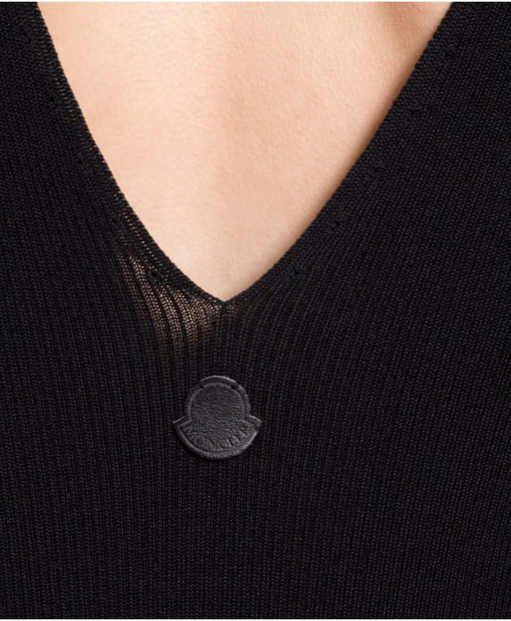 Moncler Knit Logo Midi Dress Zwart