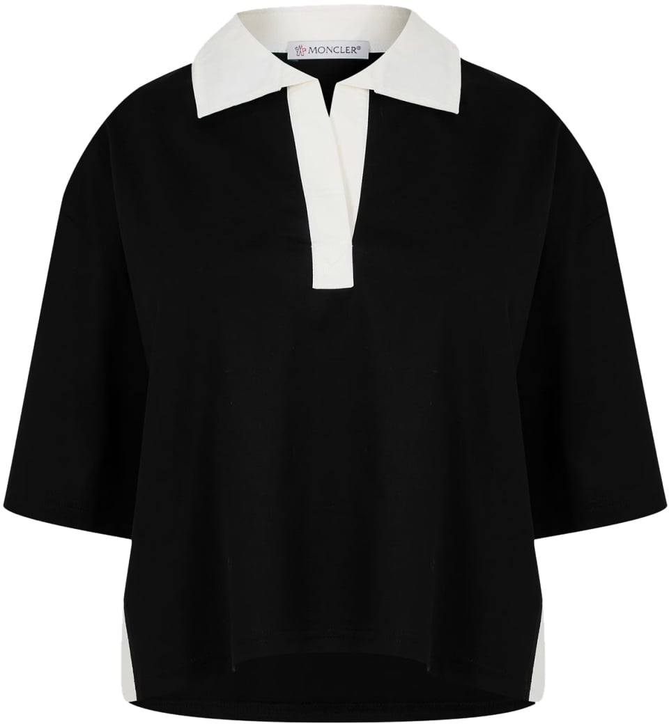 Moncler Logo Patch Cropped Polo Shirt Blauw