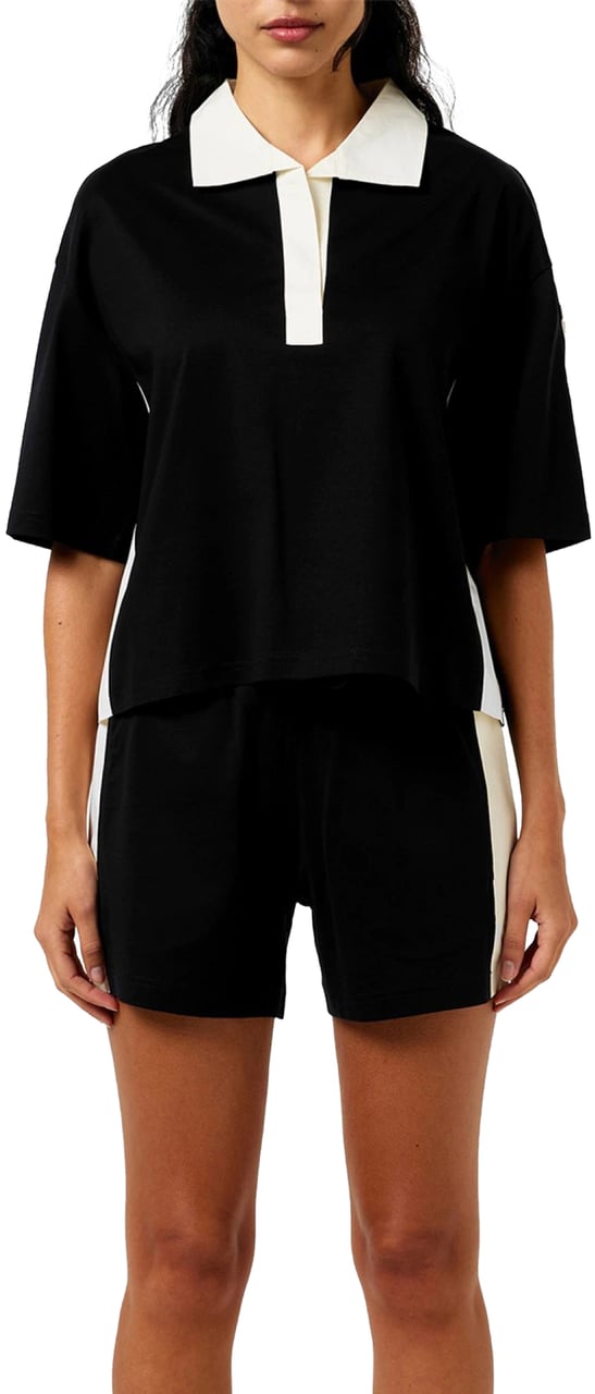 Moncler Logo Patch Cropped Polo Shirt Blauw