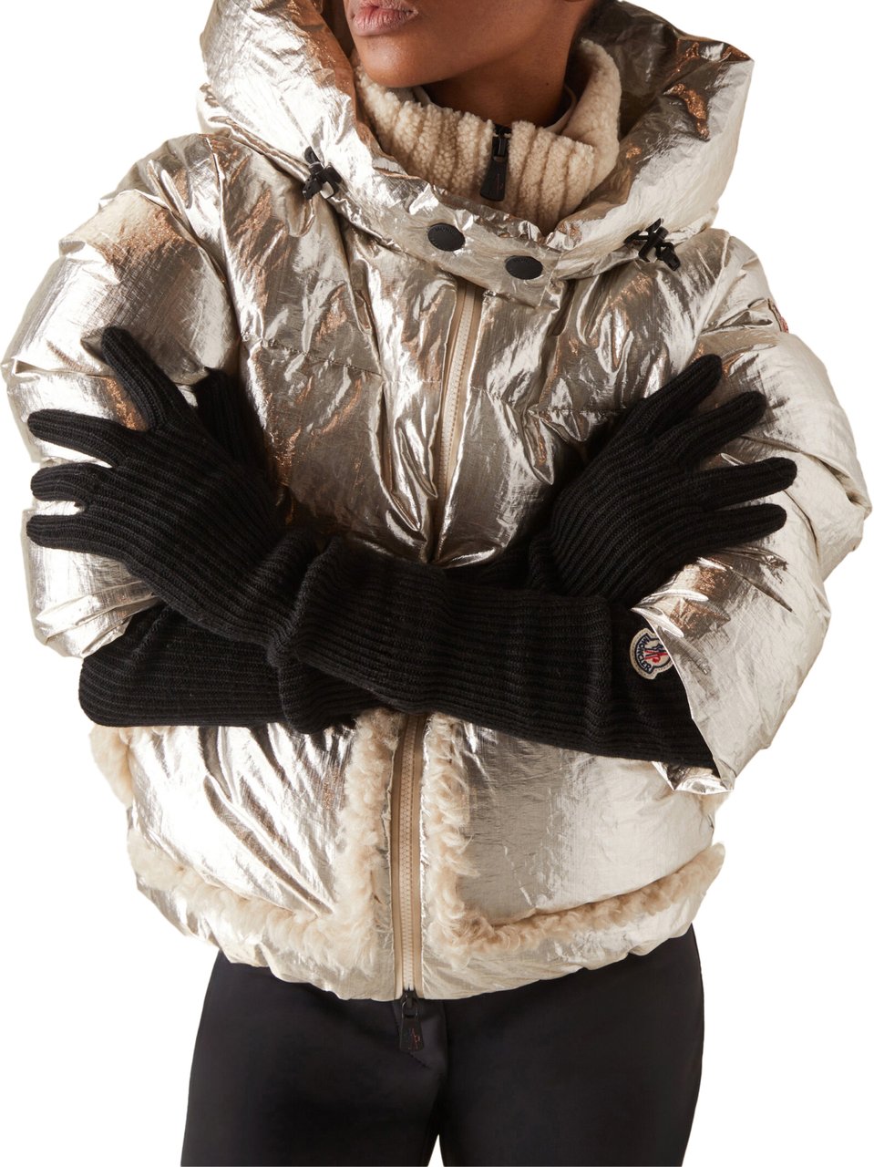 Moncler Logo Patch Virgin Wool Long Gloves Zwart