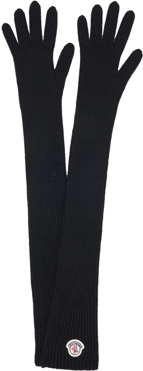 Moncler Logo Patch Virgin Wool Long Gloves Zwart