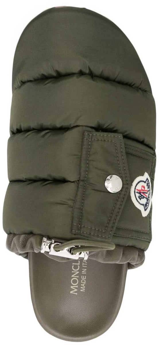 Moncler Mon Pocket Logo Patch Padded Down Mules Groen