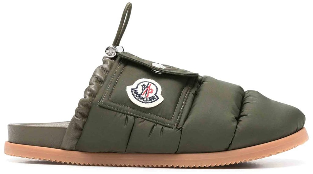 Moncler Mon Pocket Logo Patch Padded Down Mules Groen