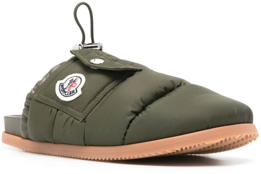 Moncler Mon Pocket Logo Patch Padded Down Mules Groen