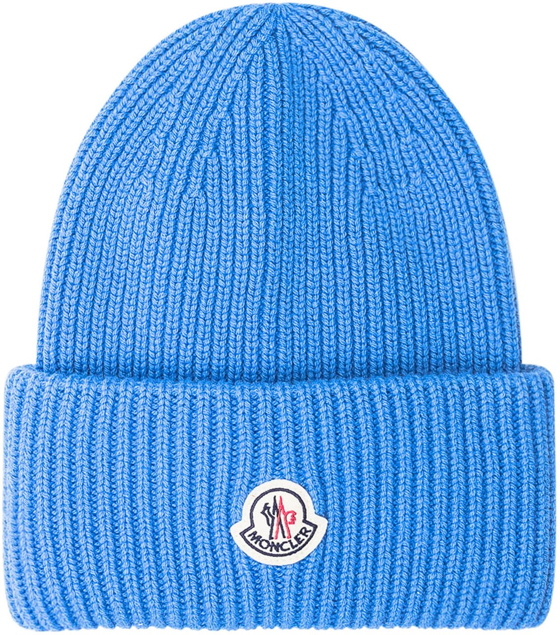 Moncler Moncler Cappello Beanie in Lana Blu con Logo Blauw