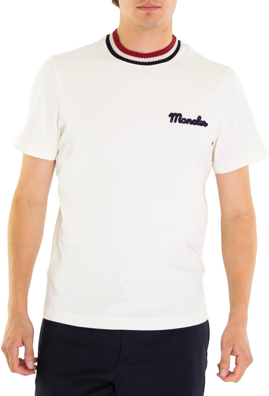 Moncler Heren Embroidered Logo T-Shirt Wit Wit