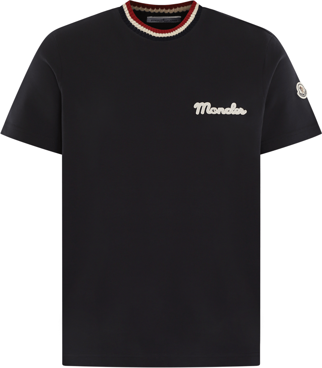 Moncler Heren Embroidered Logo T-Shirt Zwart Blauw