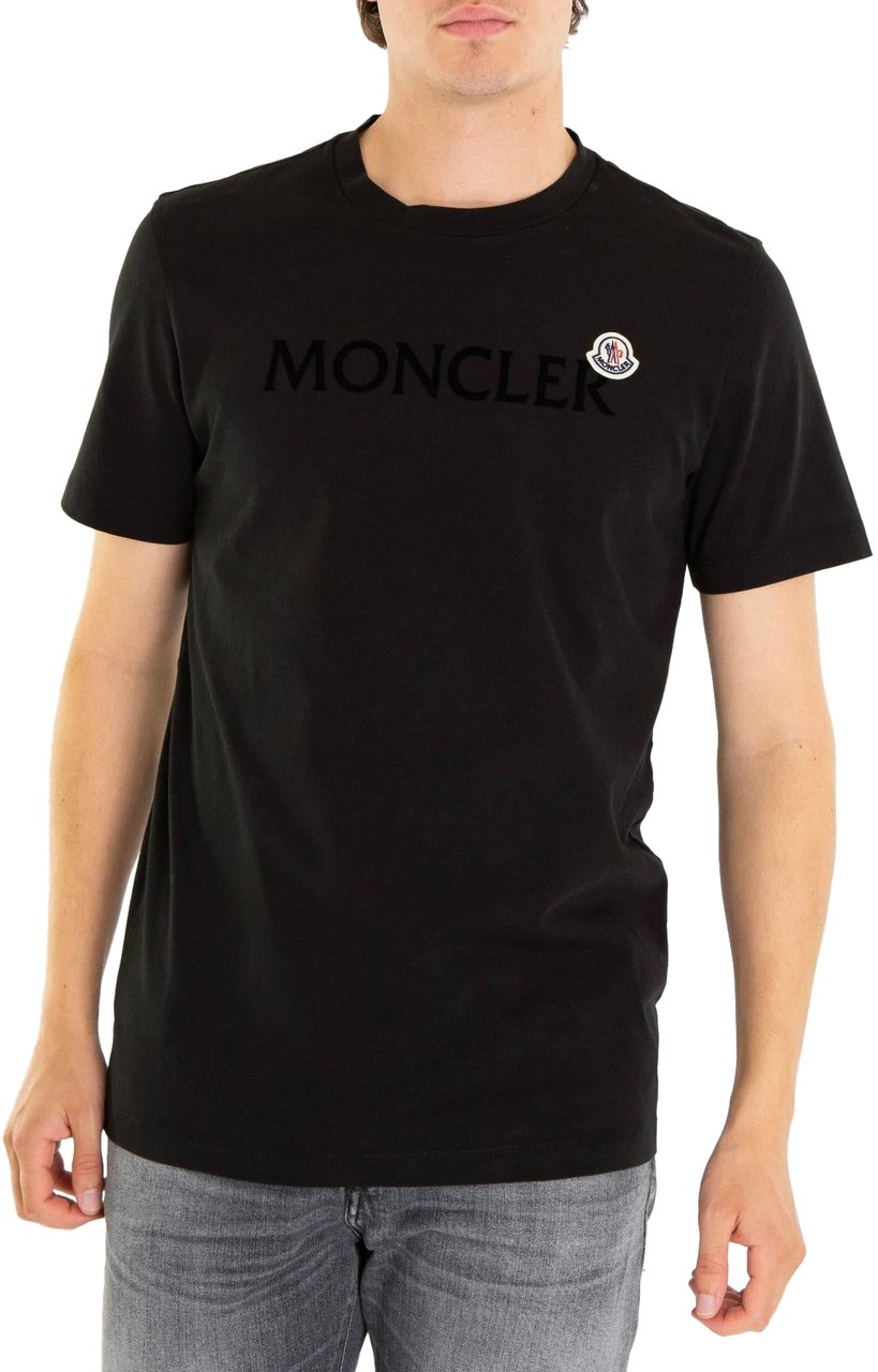 Moncler Heren Flocked Logo T-Shirt Zwart Zwart