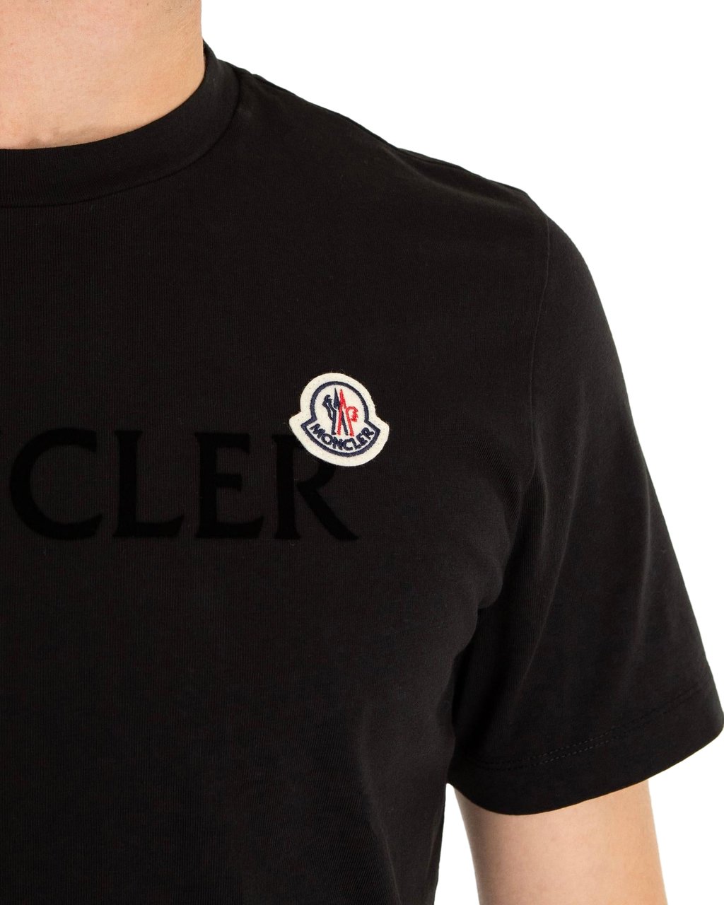 Moncler Heren Flocked Logo T-Shirt Zwart Zwart