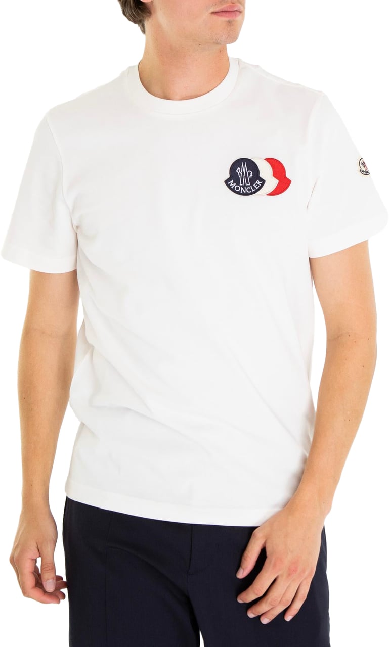 Moncler Heren Tricolor Logo T-Shirt Wit Wit