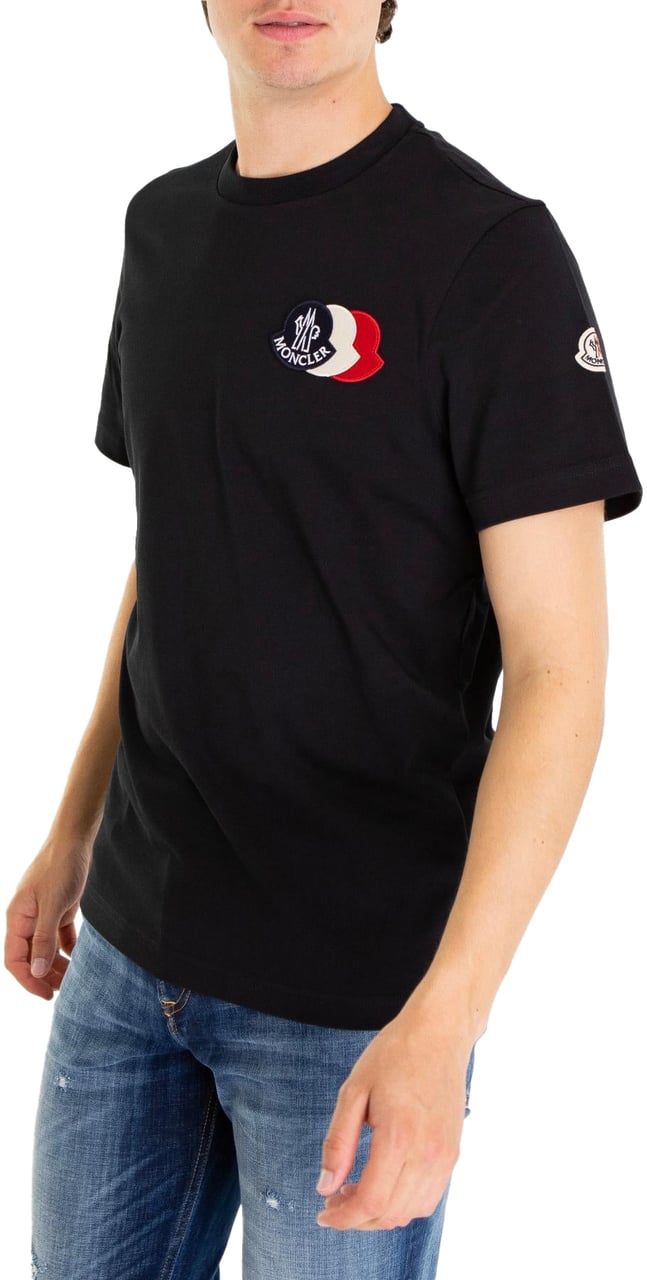 Moncler Heren Tricolor Logo T-Shirt Blauw Blauw