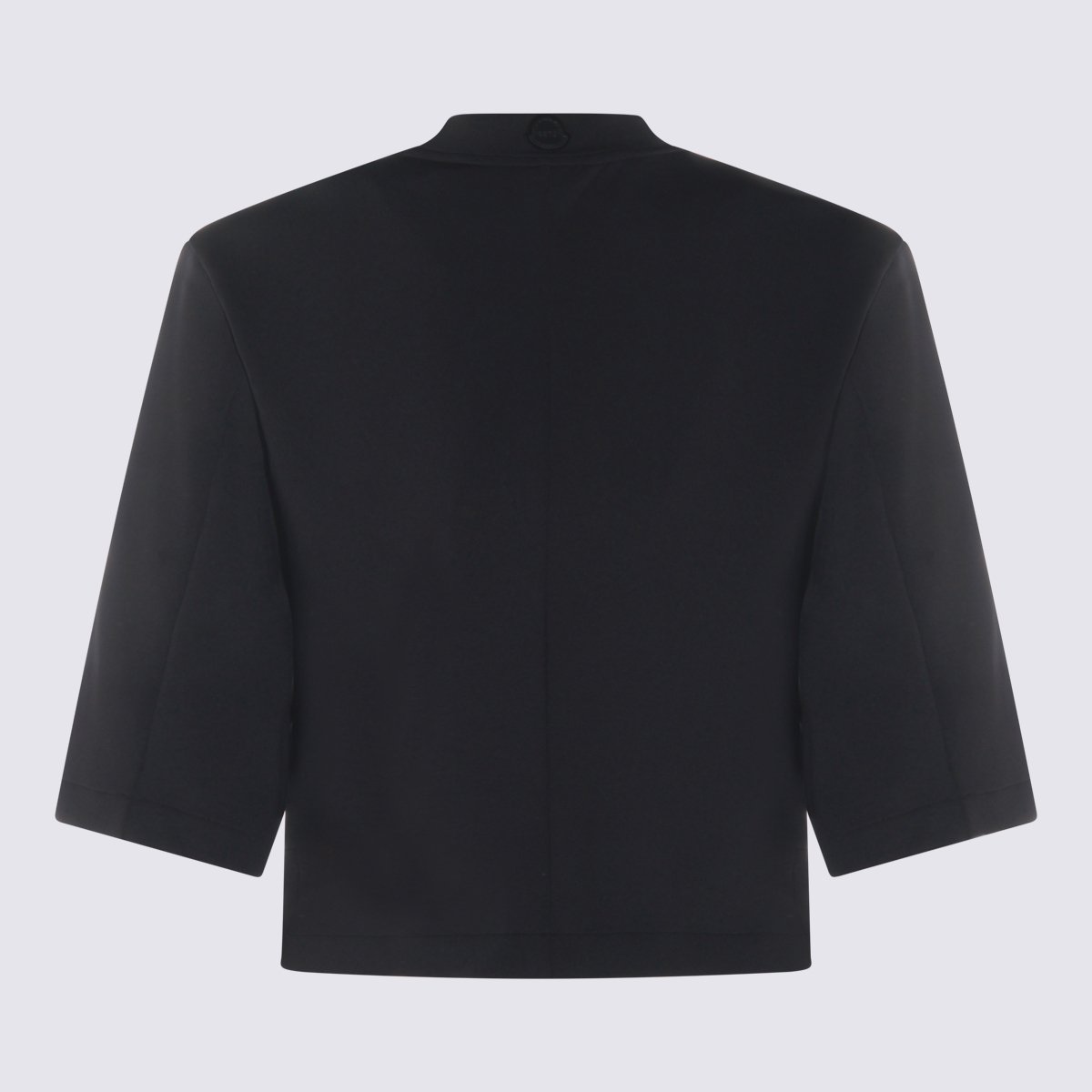 Moncler Cropped Black Top With High Neckline And Elbow-Length Sleeves Zwart
