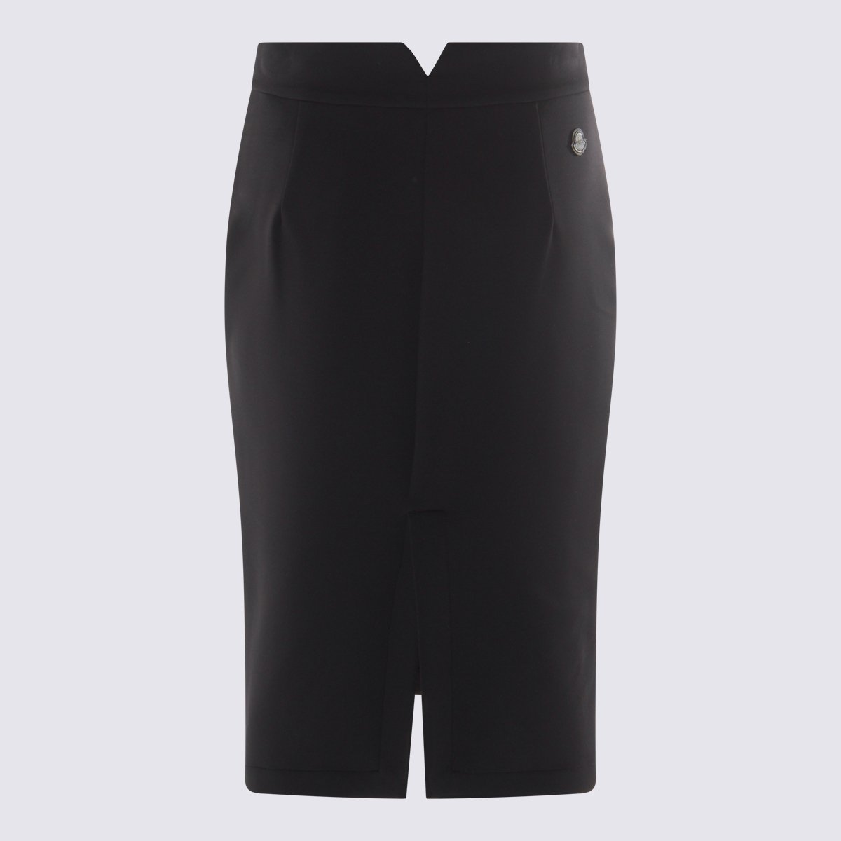 Moncler High-Waisted Black Midi Skirt With V-Notch Back And Back Slit Zwart