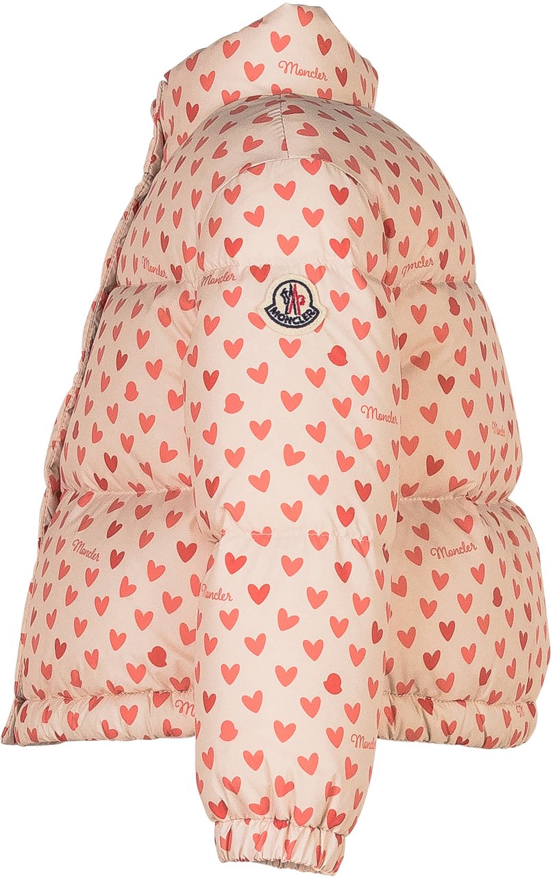 Moncler Moncler Kids Piumino Rosa con Cuori All Over Roze