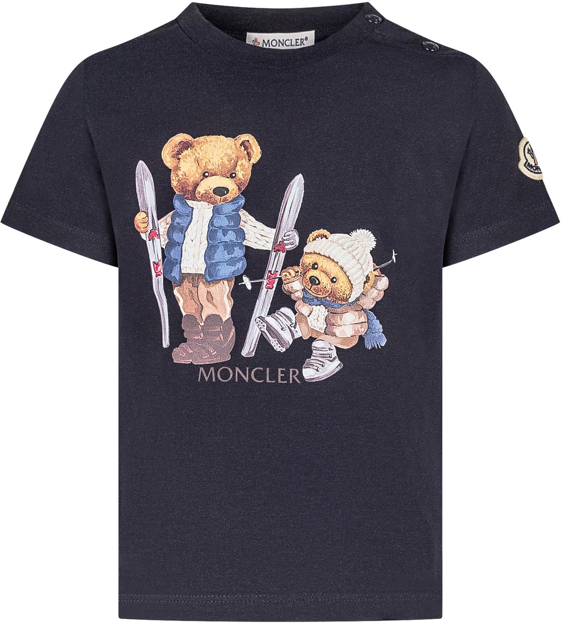 Moncler Moncler Kids T-Shirt con Orsetti Sciatori Blauw