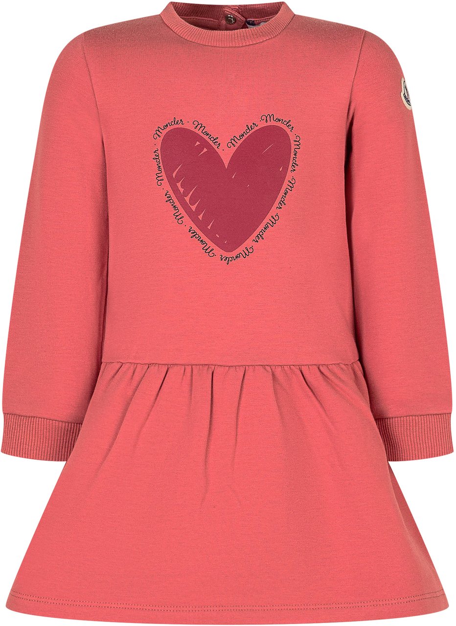 Moncler Moncler Kids Abito Rosa con Cuore Stampato Rood