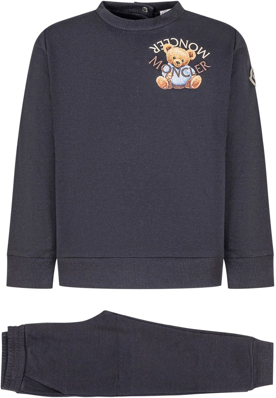 Moncler Moncler Kids Completo Blu con Orsetto Ricamato Navy