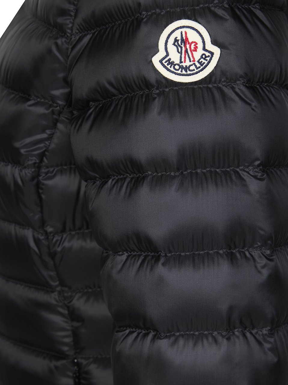 Moncler Black Shiny Horizontal Puffer Jacket Zwart