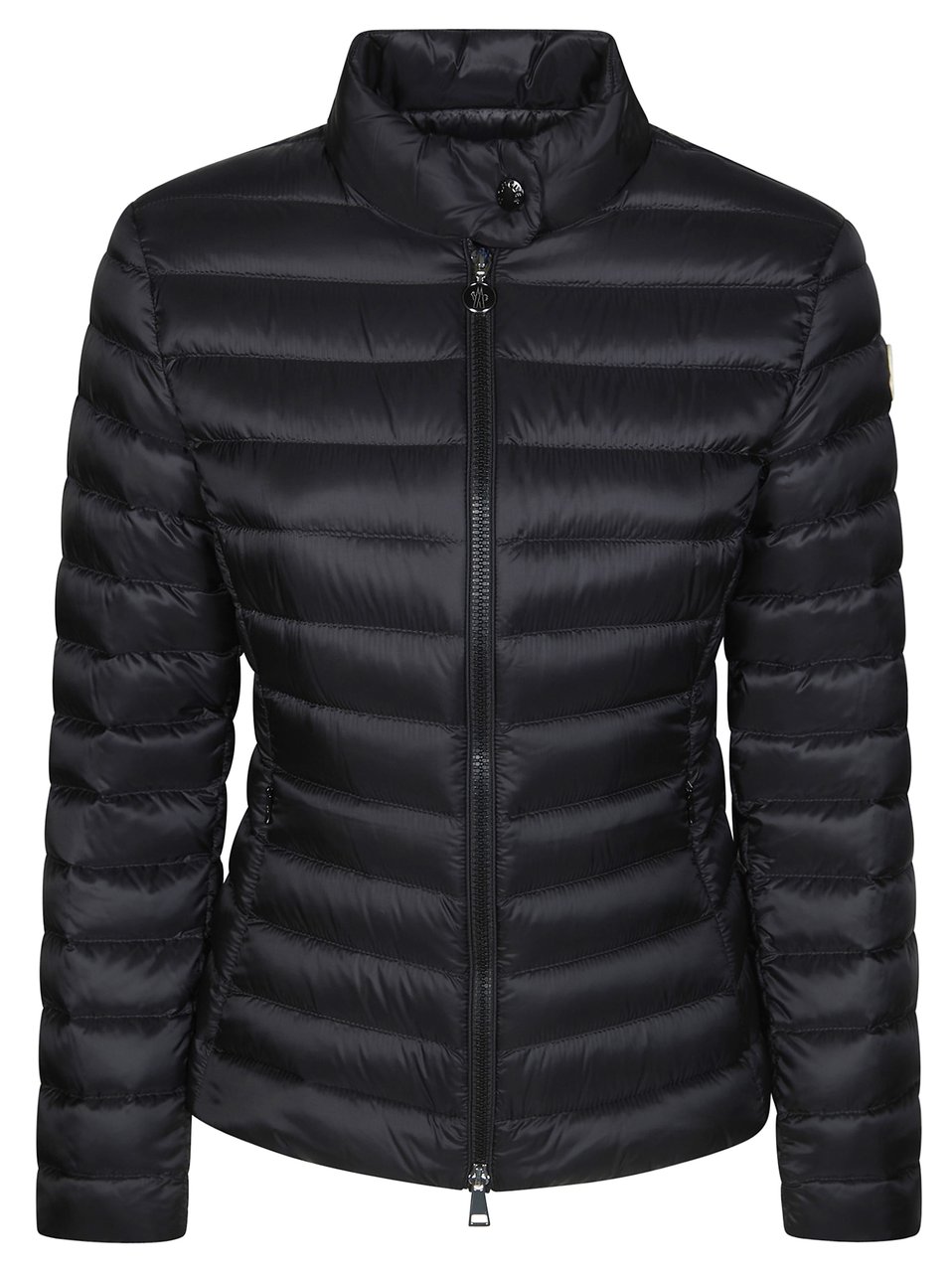 Moncler Black Shiny Horizontal Puffer Jacket Zwart