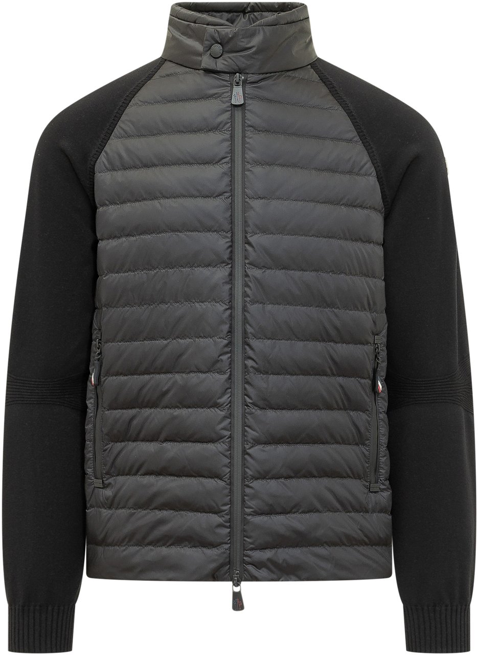 Moncler Cardigan con Inserti Trapuntati e Zip Zwart