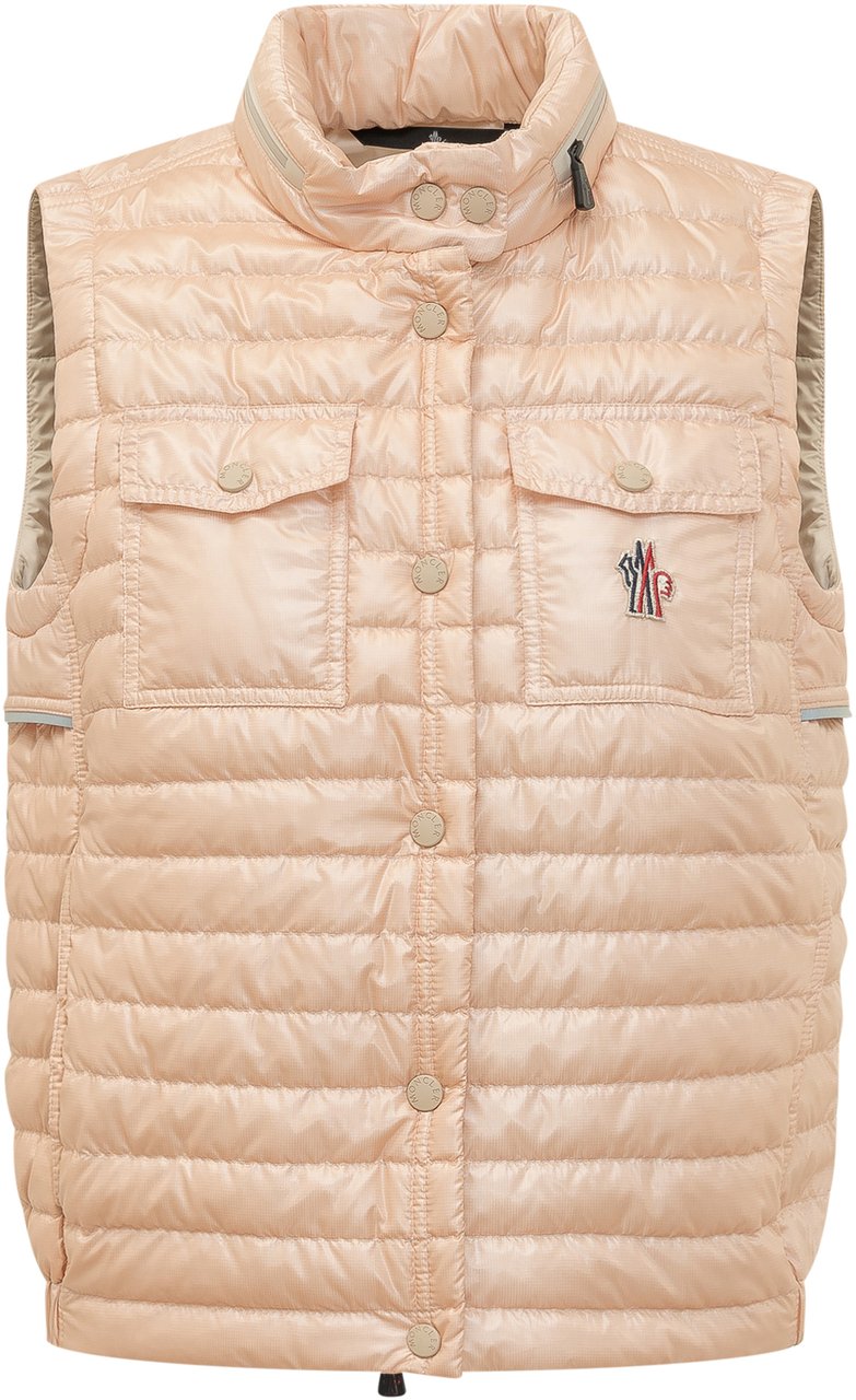 Moncler Gilet Guimane con Collo Alto e Trapuntatura Orizzontale Roze