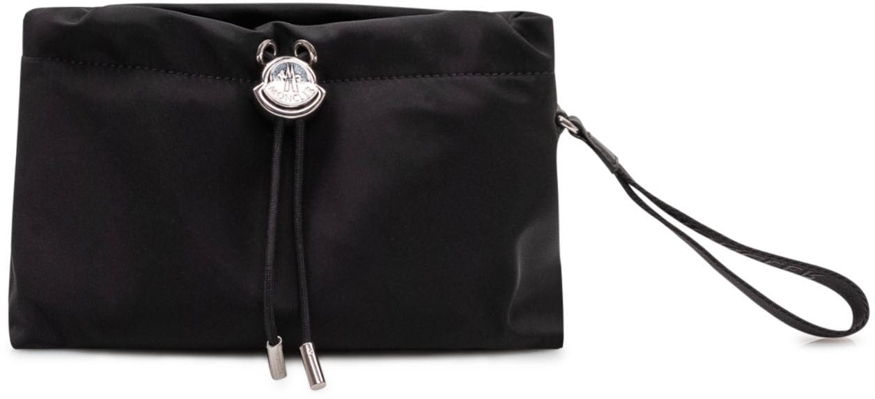 Moncler Pouch in Nylon con Coulisse e Logo Zwart