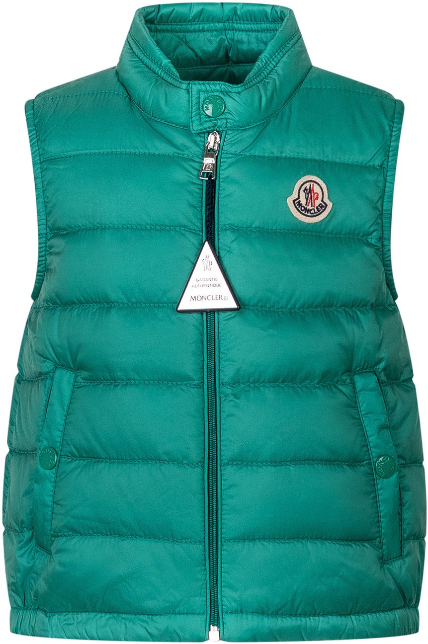 Moncler Gilet Imbottito Amaury con Zip e Collo Alto Donkergroen