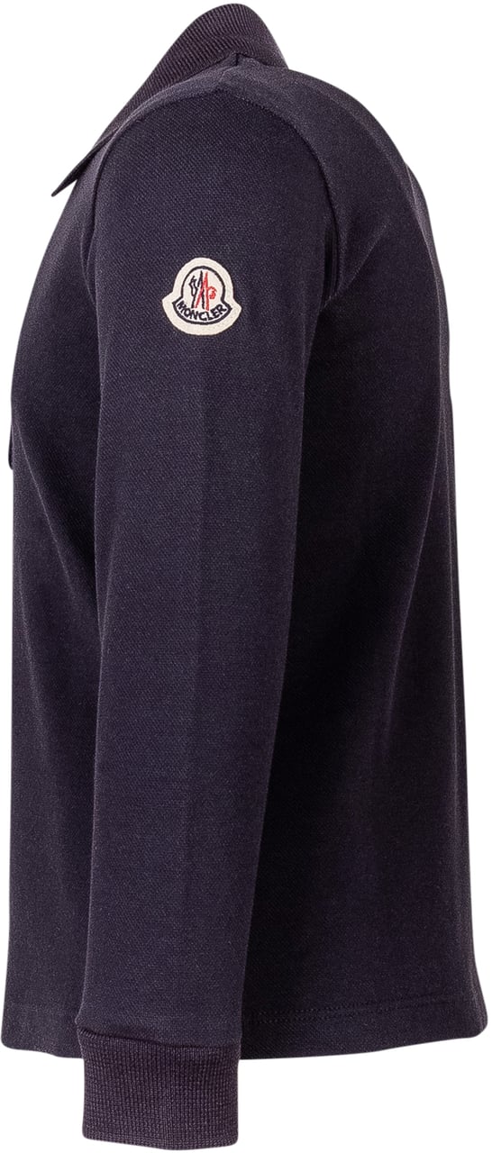 Moncler Polo a Maniche Lunghe con Colletto Classico Navy