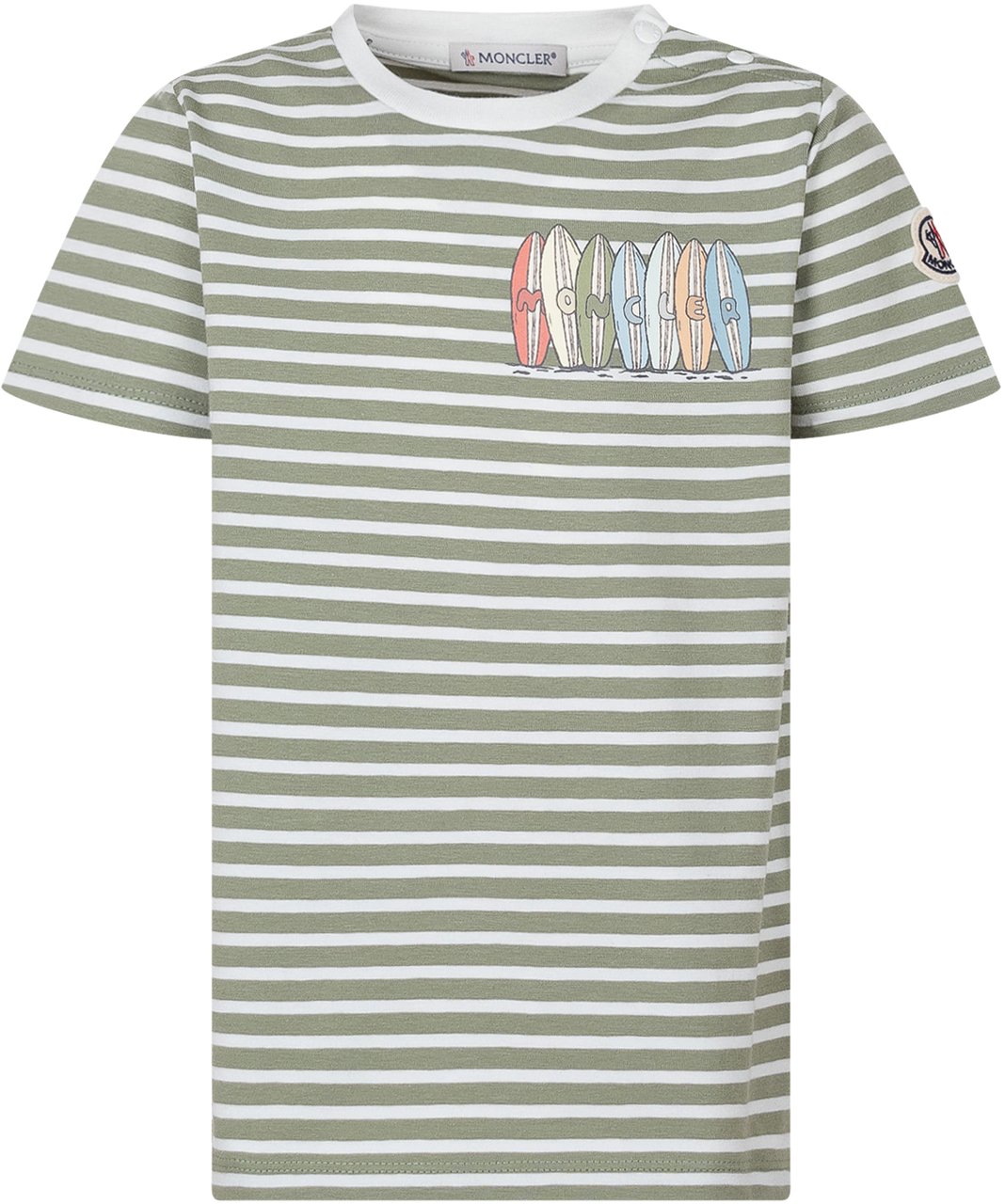 Moncler T-shirt a Righe con Stampa e Logo Lime