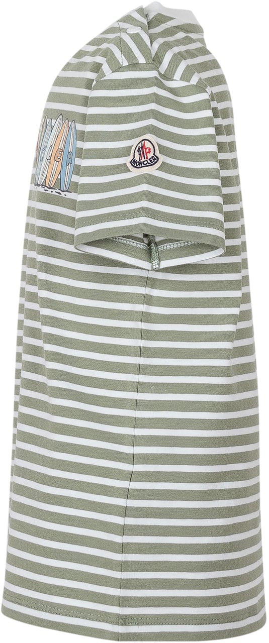 Moncler T-shirt a Righe con Stampa e Logo Lime